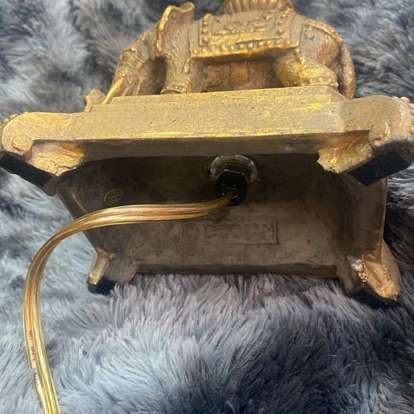 Elegant Gold Elephant Table Lamp with Beaded Trimmed Cloth shade - Picture 13 of 17